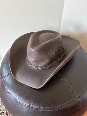 Men's Brown Leather Western Ranch Hat